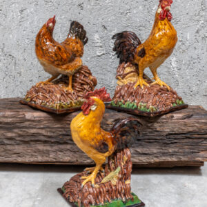 Earthenware Figures of Roosters and a Hen – Rafael Bordalo Pinheiro, 19th Century